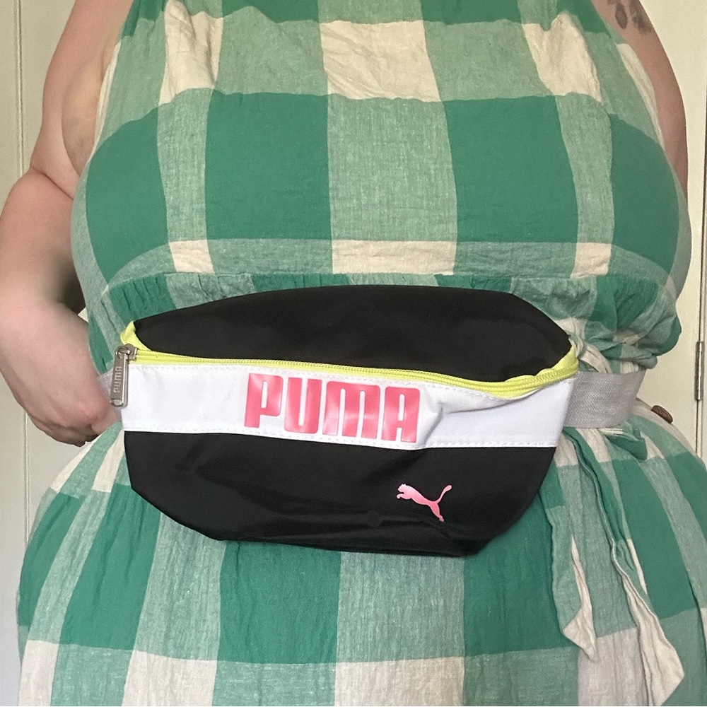 PUMA Black and White Belt Bag with Pink Accents